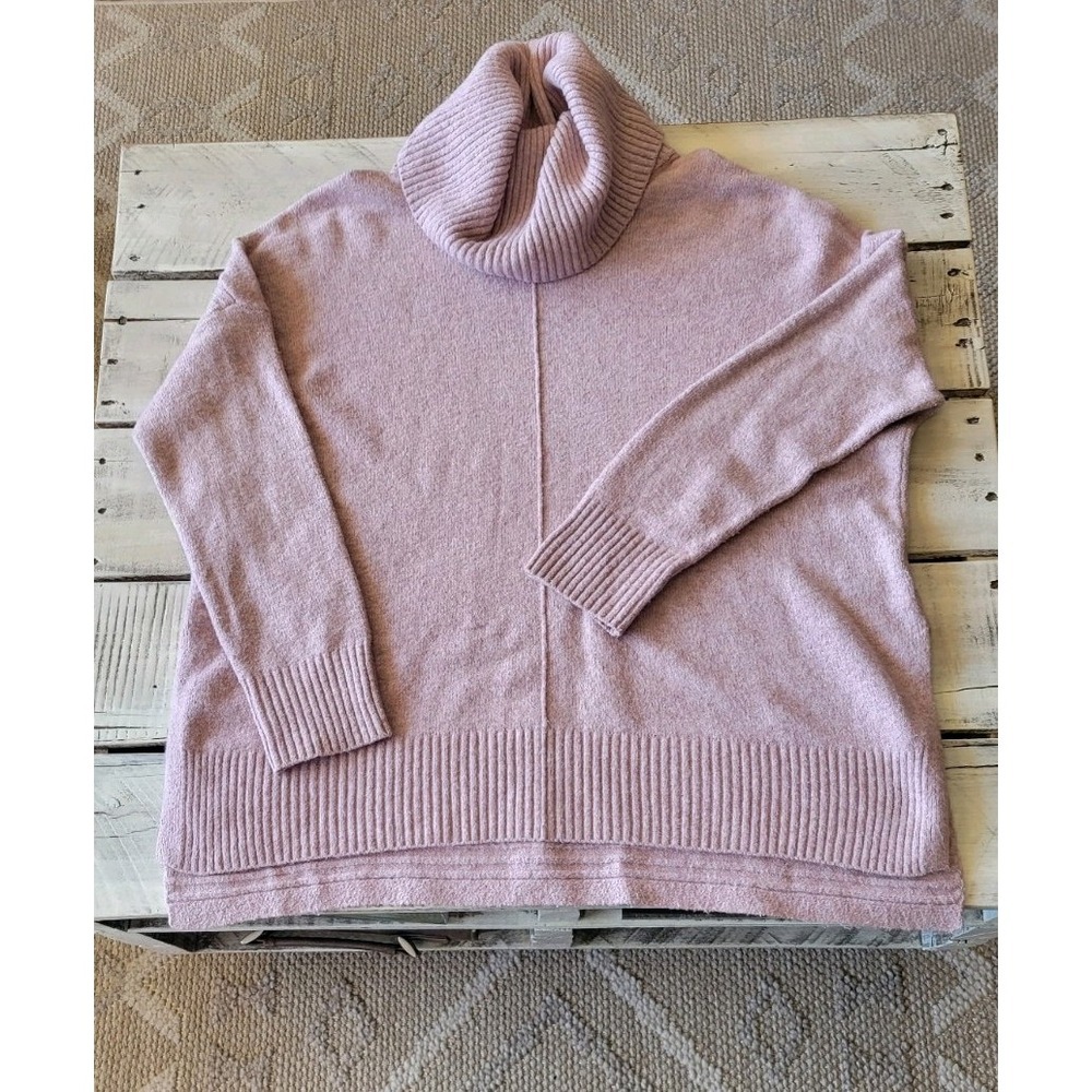 Ruby Moon Cowl Neck Sweater With Side Slits, Size  Large, Pink Color